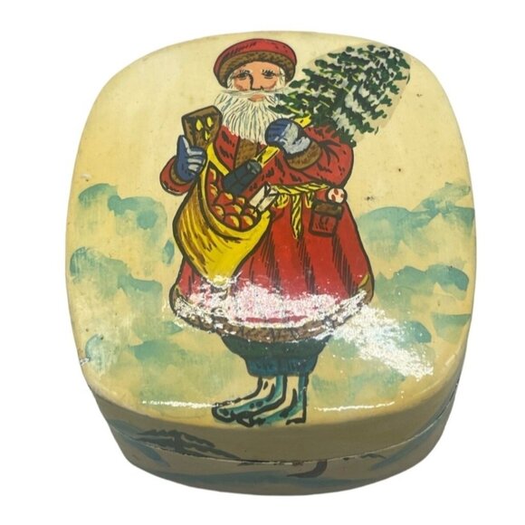 vtg Christmas Santa trinket box tree made in India red green rectangle READ - Picture 1 of 6